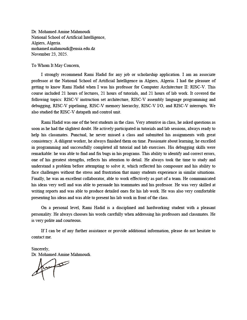 Lettres de recommandation - Dr. Mahmoudi (Académique)
